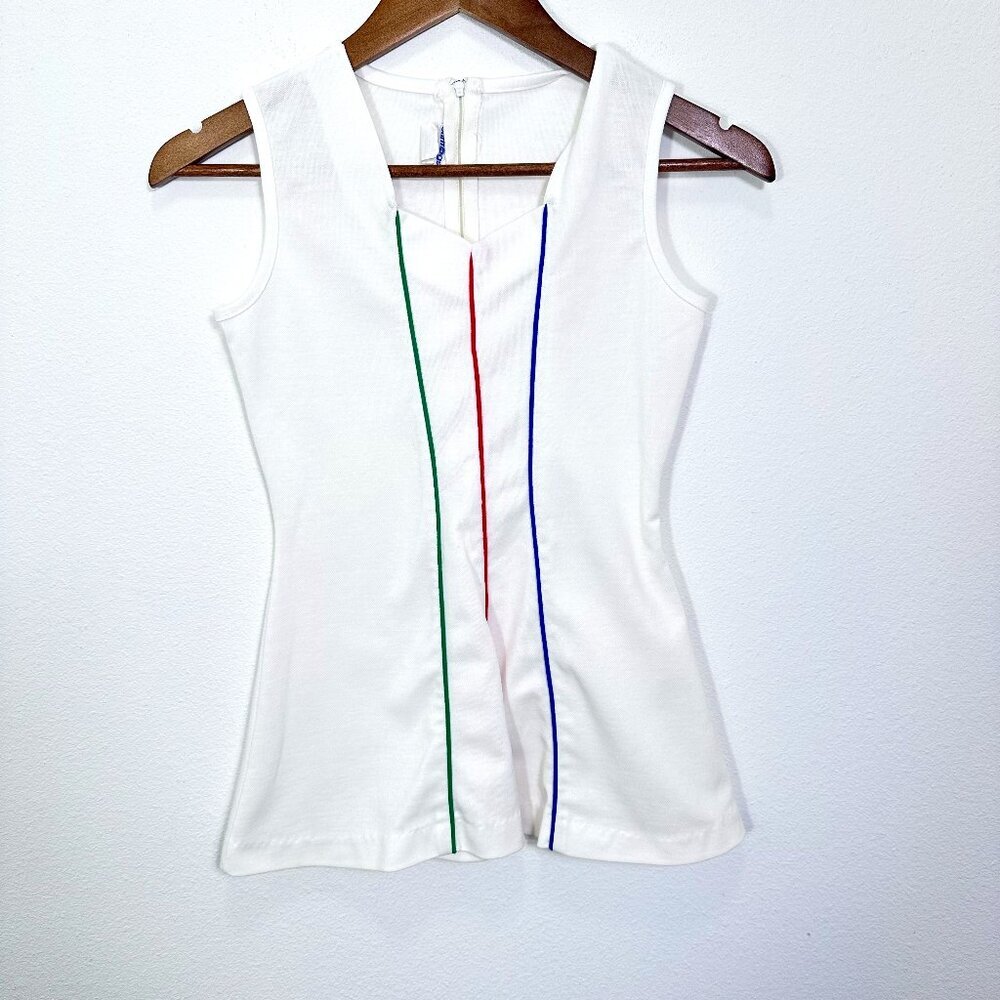 Vintage Suntags White Striped Mod Hippie Twiggy Dress Girls Size 10